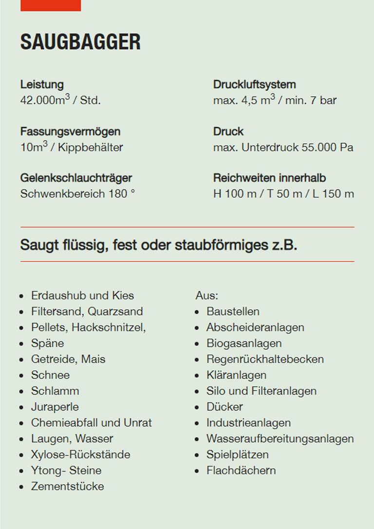 Saugbagger Kelsterbach - Technische Daten Saugbaggger